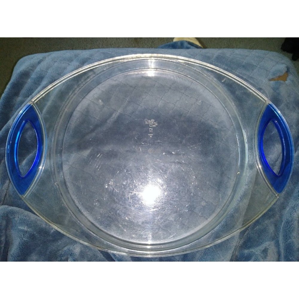 Pampered Chef Acrylic Serving Tray Plate Blue/Clear 13.5"